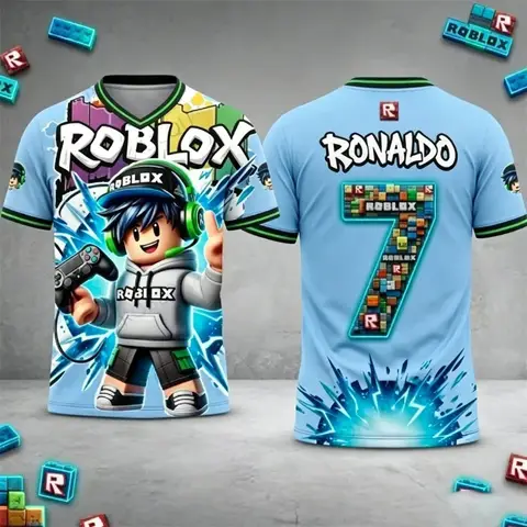 Roblox Children T-Shirt Custom Ronaldo Name Number 3D Print Jersey Style Short Sleeve Casual Kids Summer Sportswear for Fans