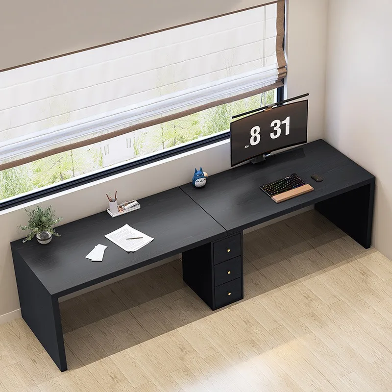 Black solid wood super long desk 3 meters household minimalist double desk Italian light luxury 2 meters large computer desk aga