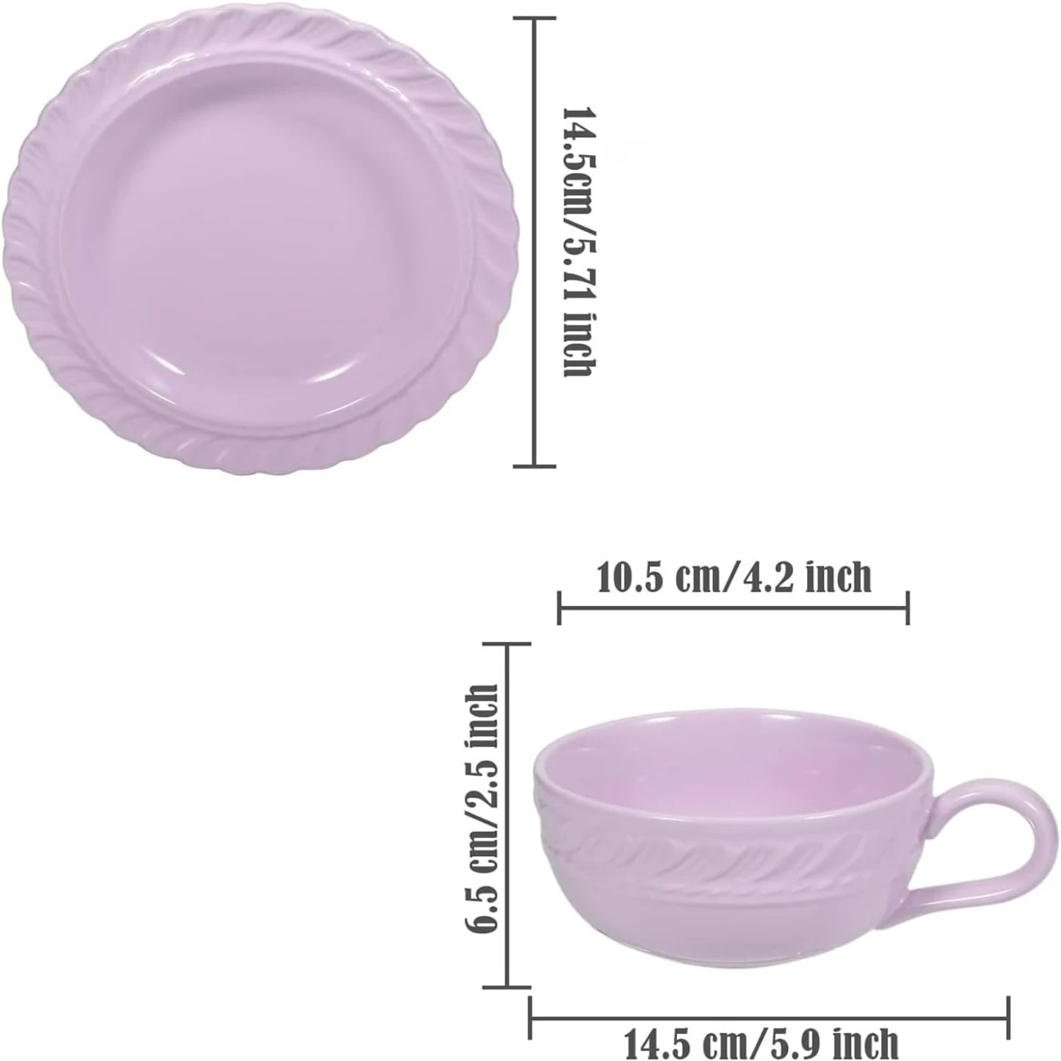 

French Chant Cup Mug with Saucer - Unique Irregular Design Ceramic Coffee Set, Very Suitable for Coffee Shop, 10 Oz/300 Ml