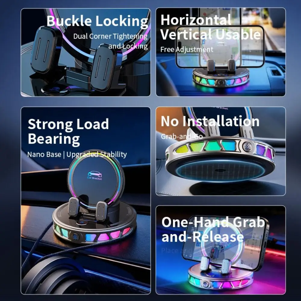 RGB Ambient Lightting Electric Car Mount Vacuum Suction Cup Wireless Charging Auto Clamping Phone Holder