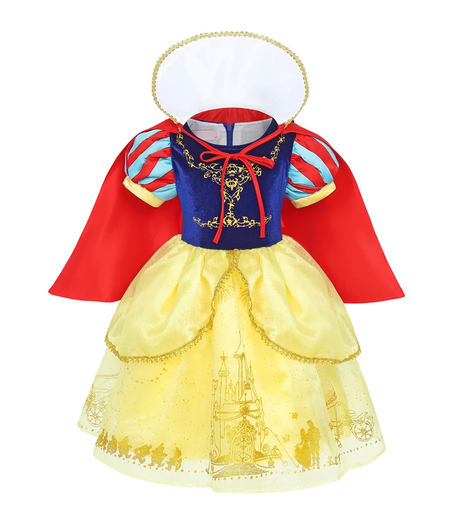 Disfraz de Blancanieves de lujo para niños y niñas, traje de princesa con lentejuelas de encaje y capa, regalo sorpresa de cumpleaños, vestido elegante de retazos