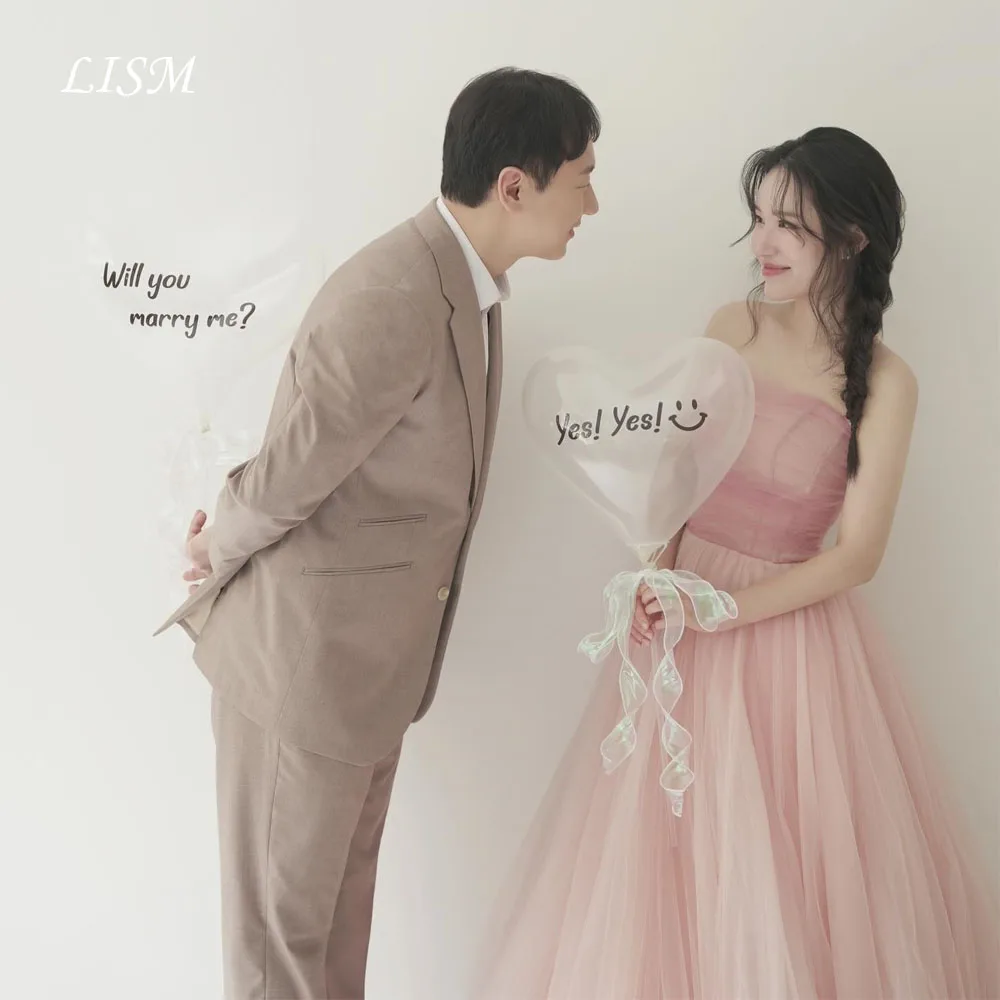 

Платье LISM без бретелек, розовое, на заказ, фасон А-силуэт, для свадебных торжеств, из нежного шелкового тюля, в корейском стиле, для фотосессий, вечернее, 2026