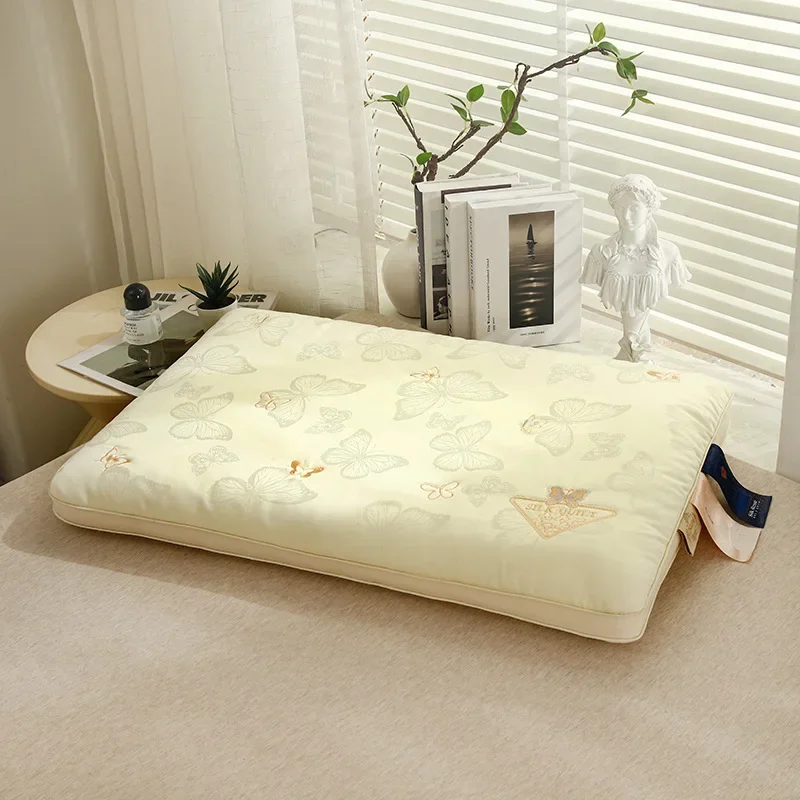 2025 new class A butterfly dance silk feather velvet setting medium and low neck pillow fluffy non-collapse pillow core 48x74cm