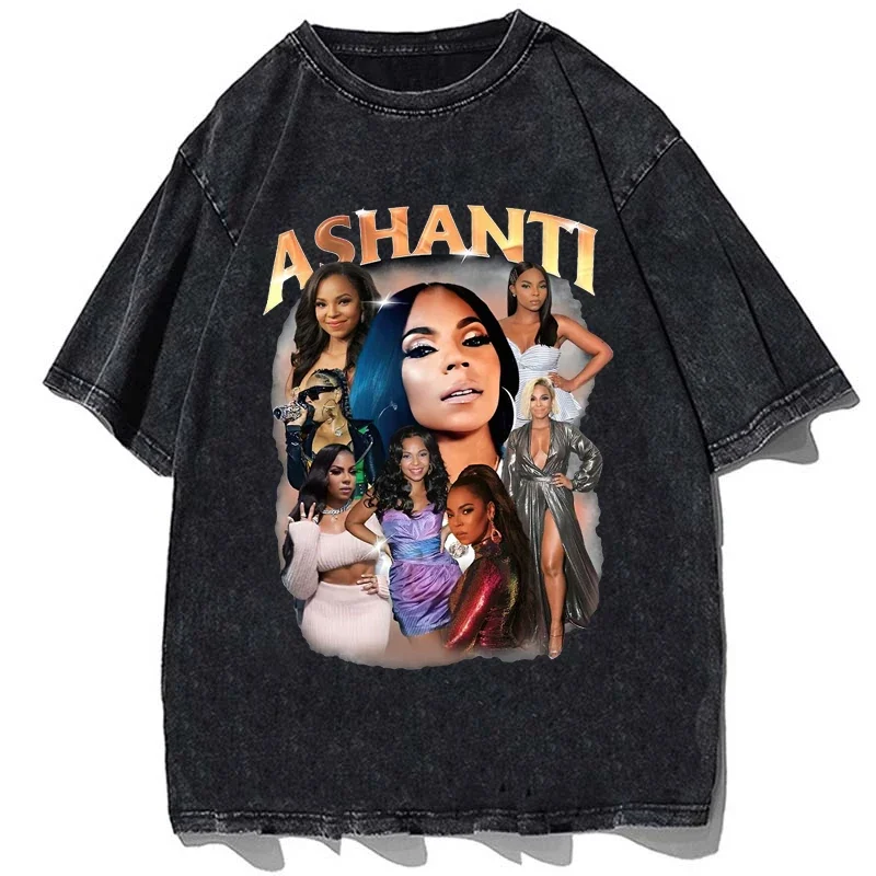 Singer Ashanti Graphic Printed T-shirt Summer Men Loose Oversize T Shirt Vintage Cotton Streetwear Tees Short Sleeves Clothes