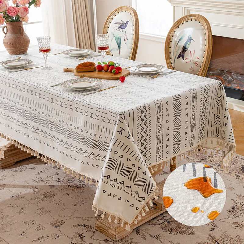 Bohemian Style Oil-Proof Tablecloth Anti-Skid Dirt-Resistant Coffee Table Cover Fashion Geometric Printing Dining Decoration