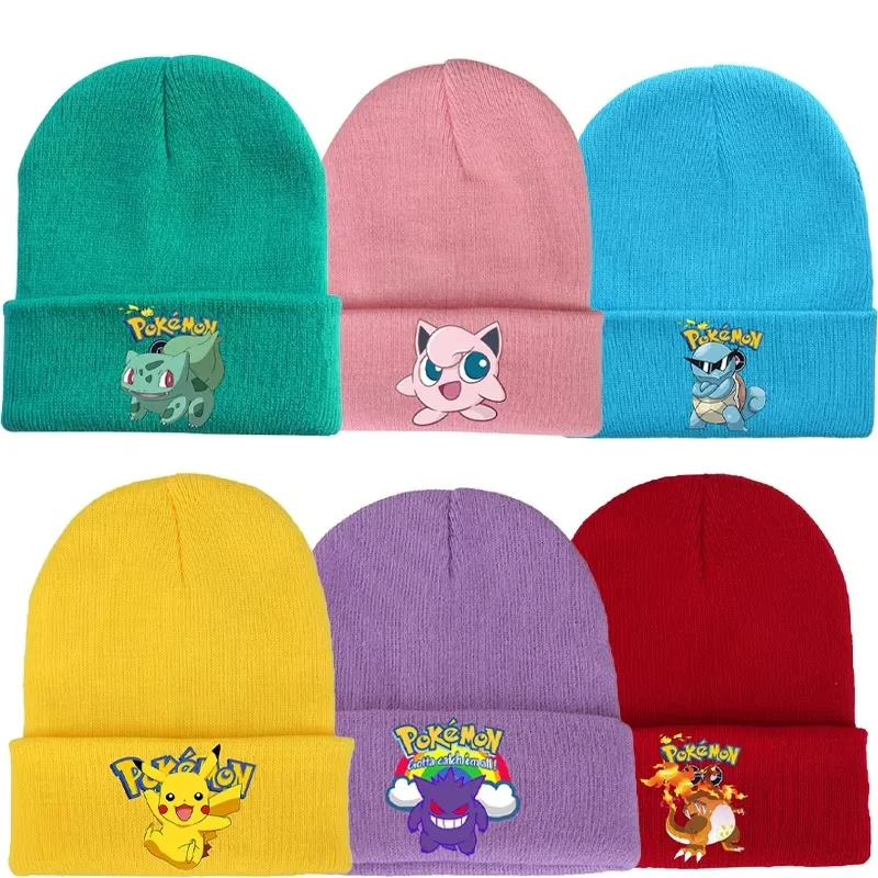 Pokemon Pikachu Child Beanies Boys Girls Knitted Hats Cartoon Anime Graphic Print Caps Heat Preservation Comfortable Party Gifts