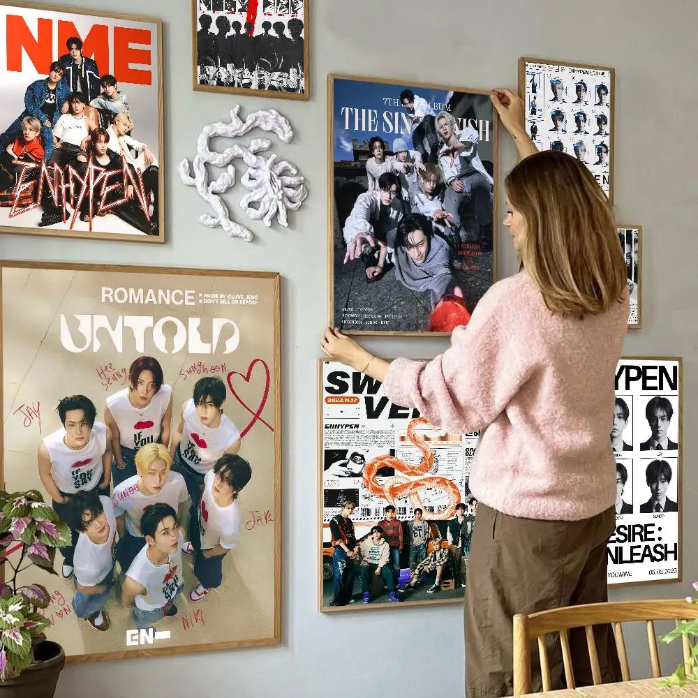 Korea E-Enhypen S Singing Group Whitepaper Poster HD Quality Poster Wall Art Painting Study Room Wall Decor