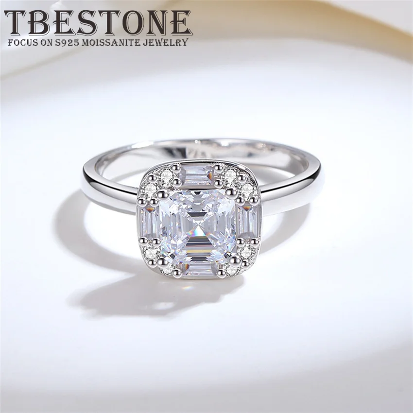 

TBESTONE 1CT 6*6MM D Color Asscher Cut Moissanite Ring For Women 925 Sterling Silver Wedding Band Rings 2024 New Fine Jewelry