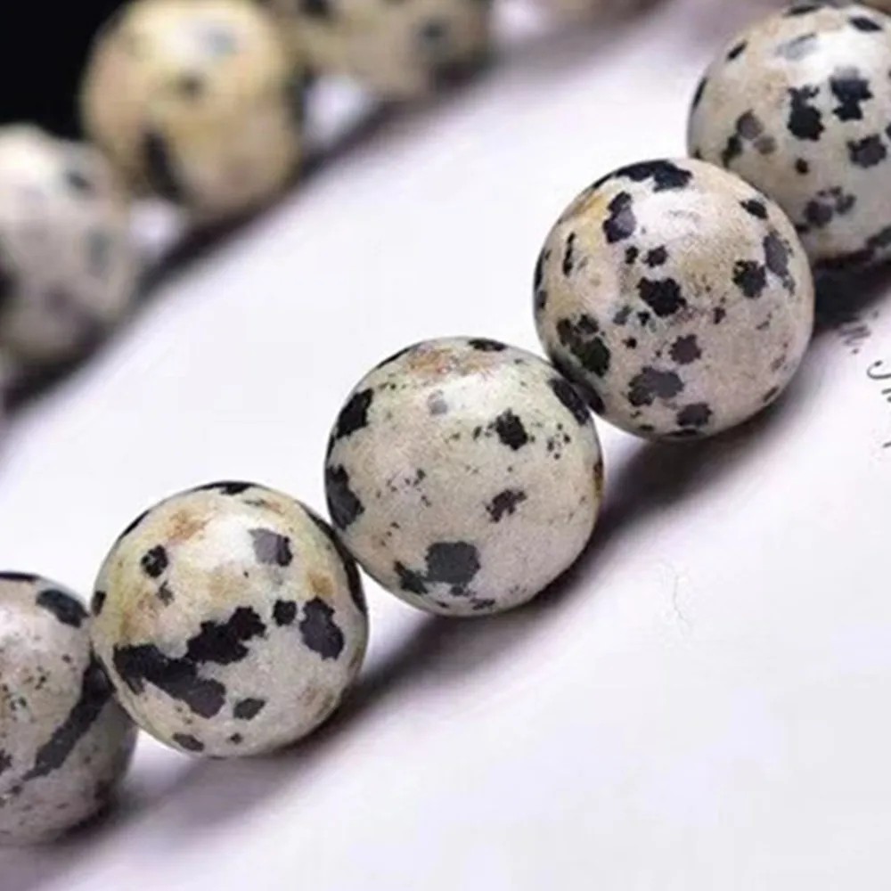 Natural Stone 6-12mm Black White Spots Round Beads Bracelet for Women in Charm Bracelets Energy Cured Jewelry Beading Gift