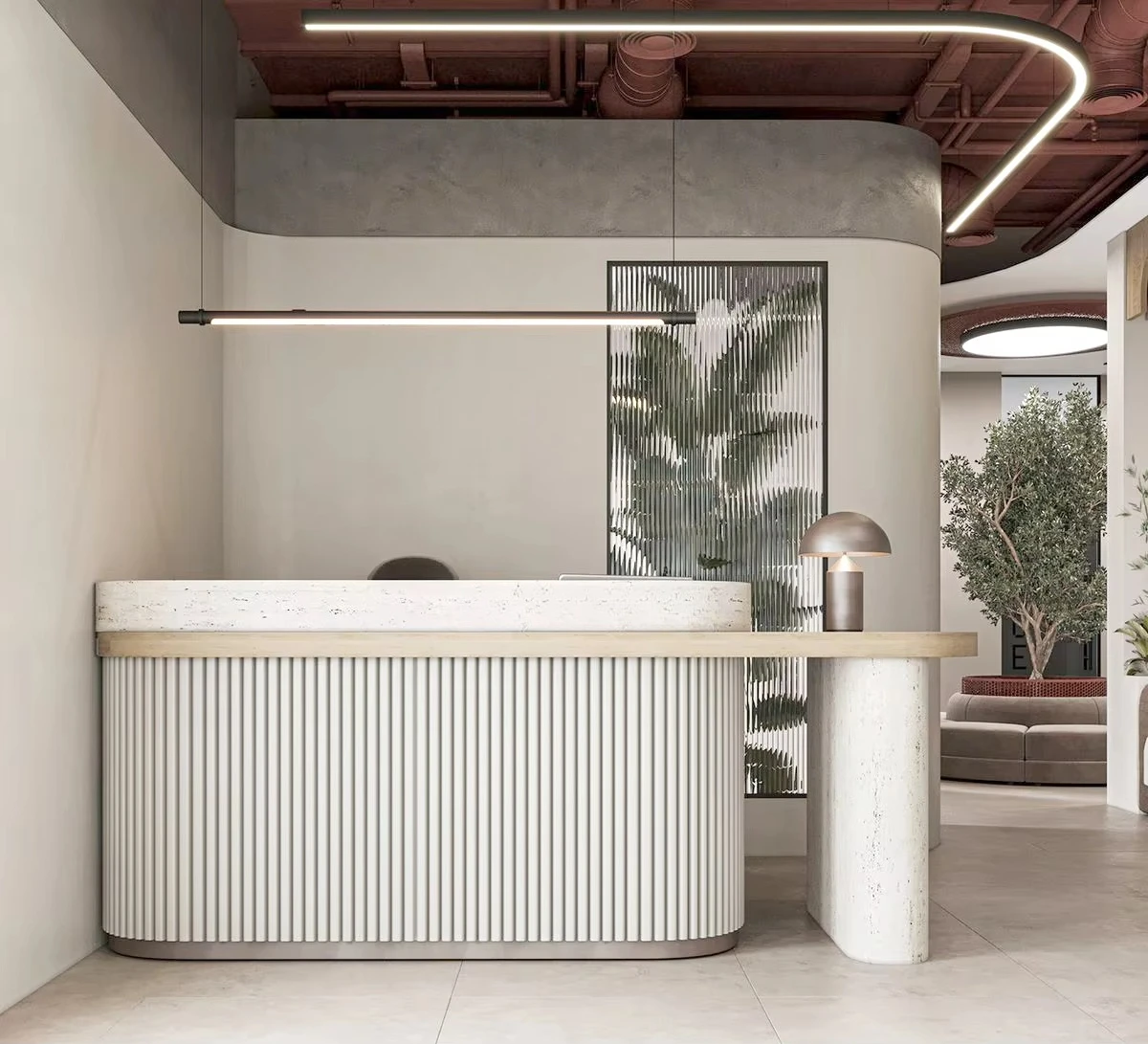 

&c Commercial Furniture Front Table Luxury Pink White Gold Reception Desk Office Building Application Reception Desk