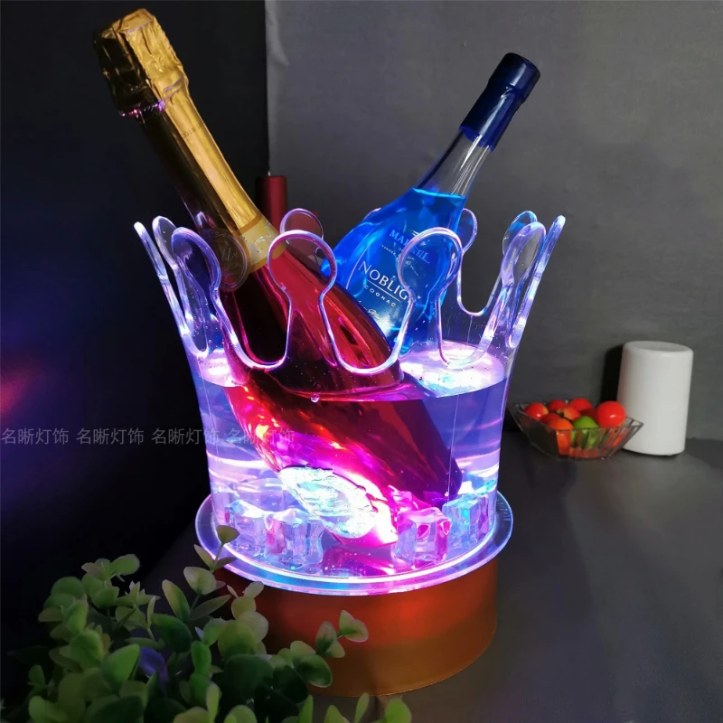 Rechargeable LED Ice Bucket  Crown Shaped Wine Beer and Champagne Cooler with Glowing Light for Bar Party and Nightclub Use