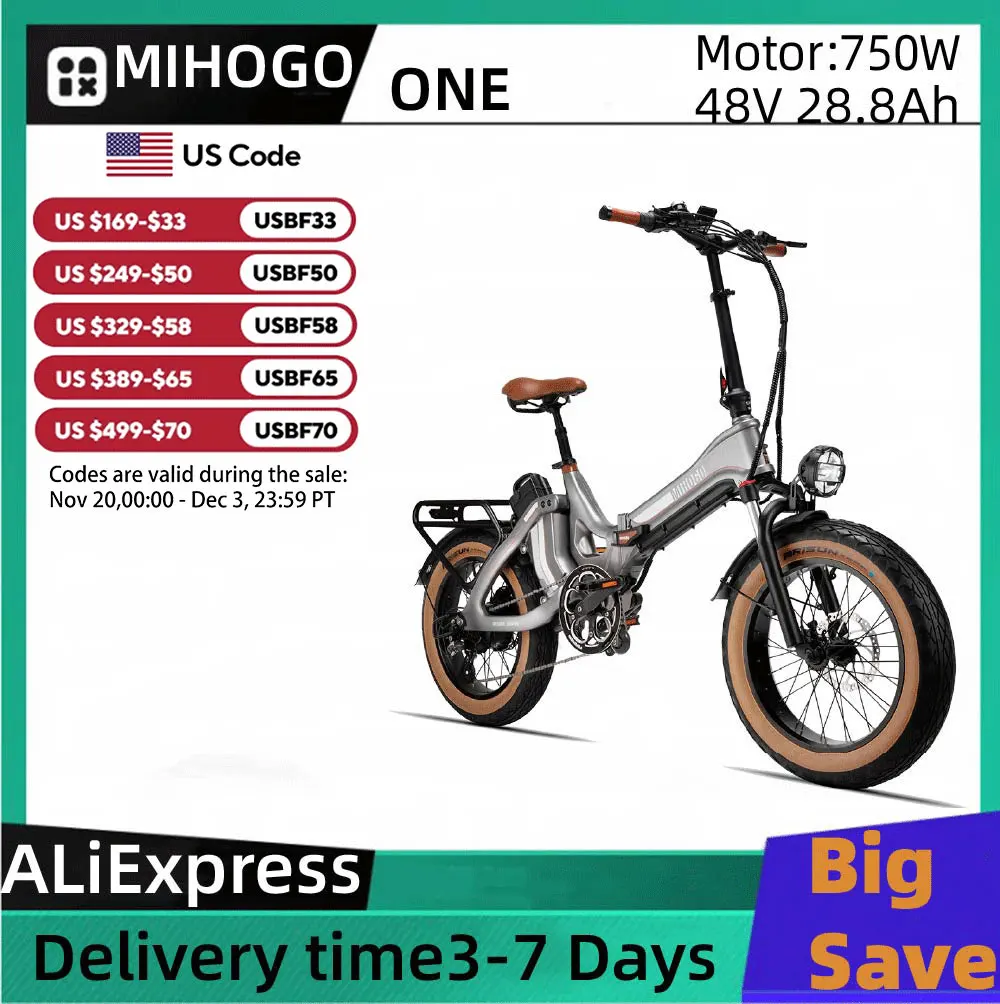 

MIHOGO ONE Adult Electric Bicycle, 750W city ebike, 48V 12.8+16AH E-bike, 20-Fat Tire Foldable Electric Bike