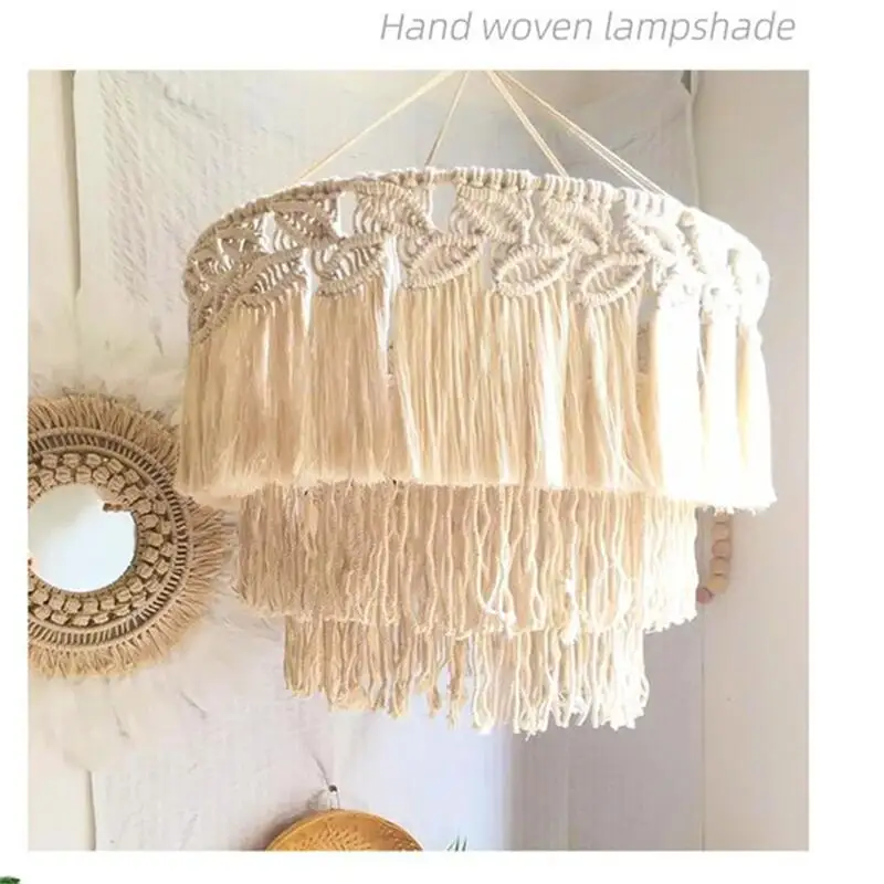 Handamde Macrame Boho Chandelier Macrame Lampshade  Hanging Lamp Cover Ceiling Pendant Light For Home Bedroom Chandeliers