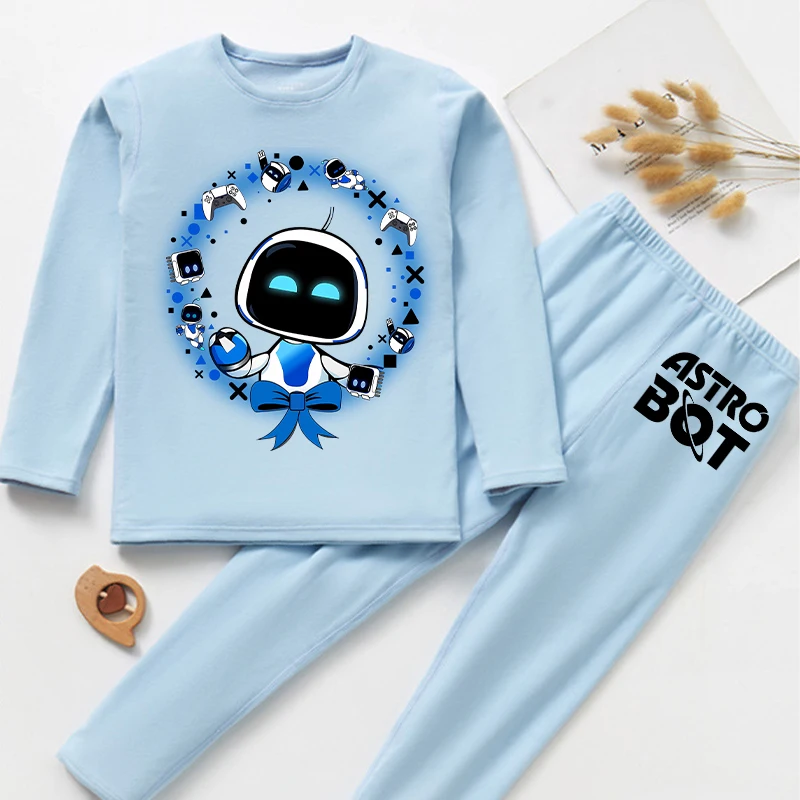 Astro Bot Pajamas for Children Cute Cartoon Game Figure Printed Nightgown Boys Kawaii Loungewear Autumn Children\'s Clothing