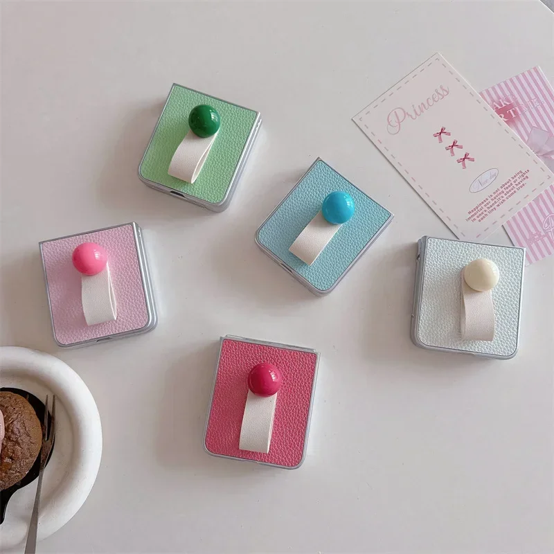 Candy Color Ring Strap Phone Case for Samsung Galaxy Z Flip 6 5 4 3 Protective Back Cover for ZFlip4 ZFlip5 ZFlip6 Case