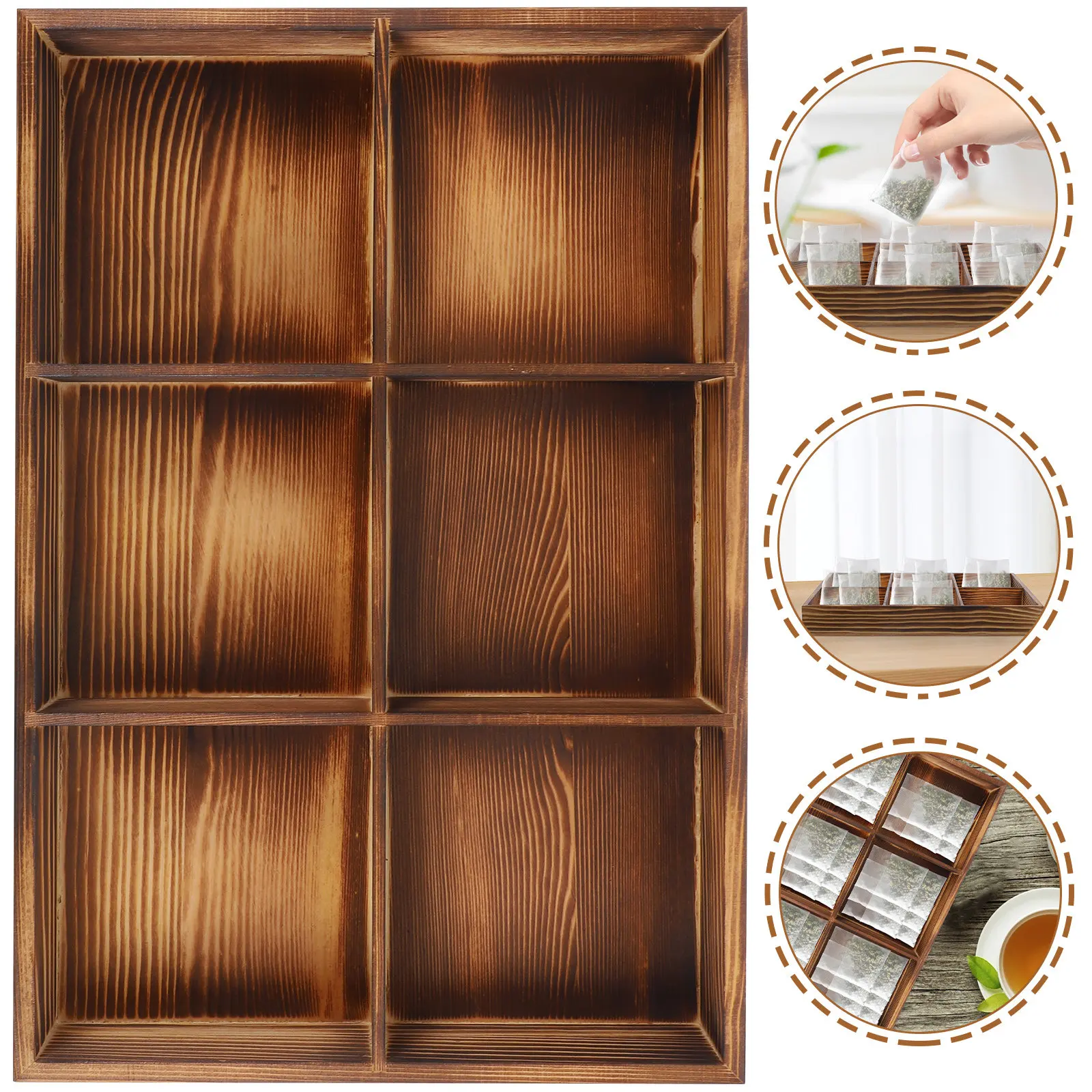 Wooden Tea Bag Storage Organizer 6 Compartments Box for Tea Coffee Snacks Sugar Packet Organizer Small Wooden Boxes