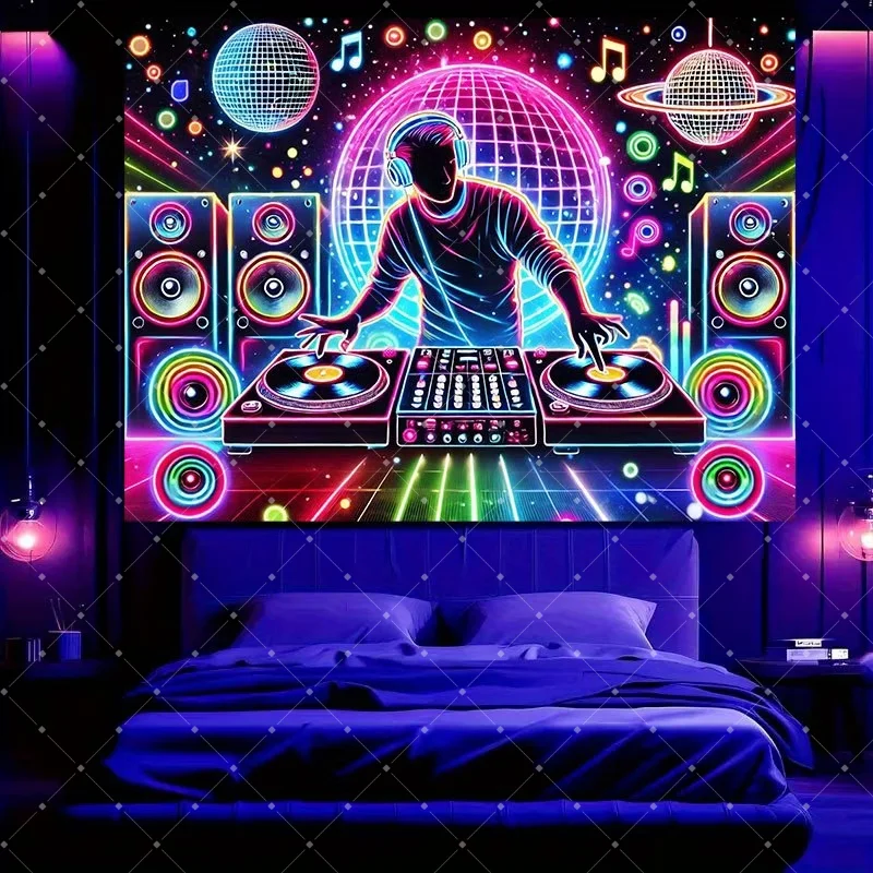 Hip Hop Music DJ Party Decoration skull Black light Neon Backdrop Aesthetics Fluorescent Vibrant Photography Background Studio view 5