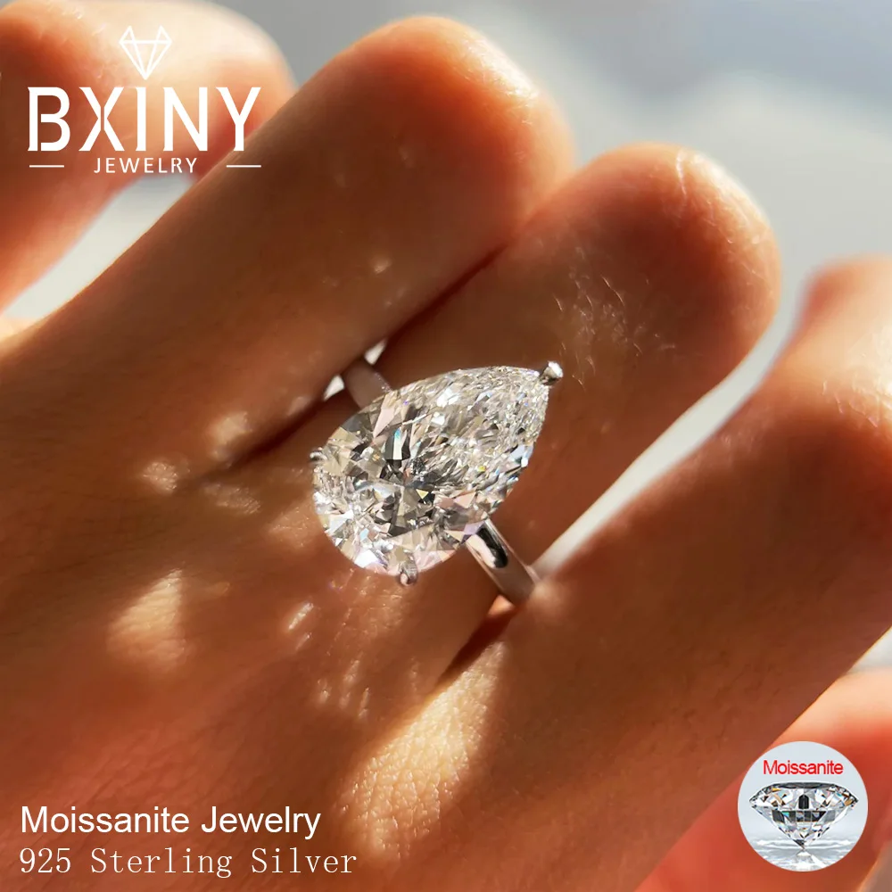 

BXINY 1-4CT Pear Cut Moissanite Rings 925 Sterling Silver for Women WaterDrop Solitaire Wedding Band Gifts Jewelry GRA Certified
