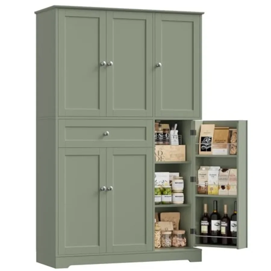 68 Tall Kitchen Pantry Storage Cabinet with Adjustable Shelves and Soft-Close Doors, Emerald Green for Modern Home Organization