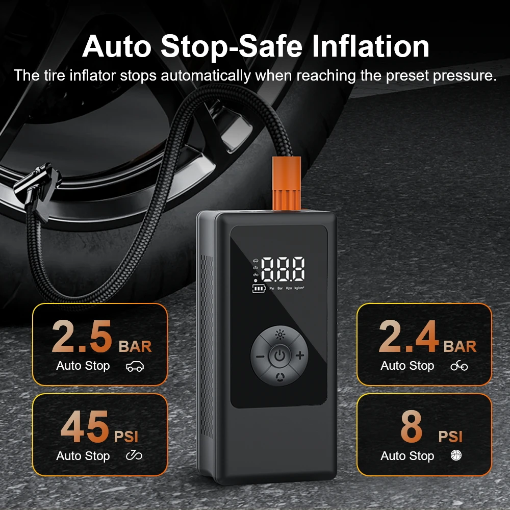 

YIJU Portable Car Air Pump Tire Inflator Compressor Digital Cordless Car Tyre Inflator For Motocycle Bicycle Balls