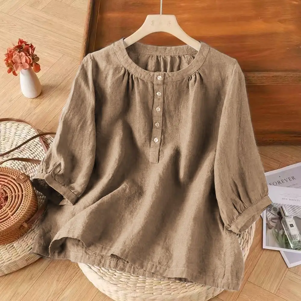 

Женская хлопково-льняная футболка больших размеров с эффектом похудения, свободного кроя, удобная, дышащая, повседневная