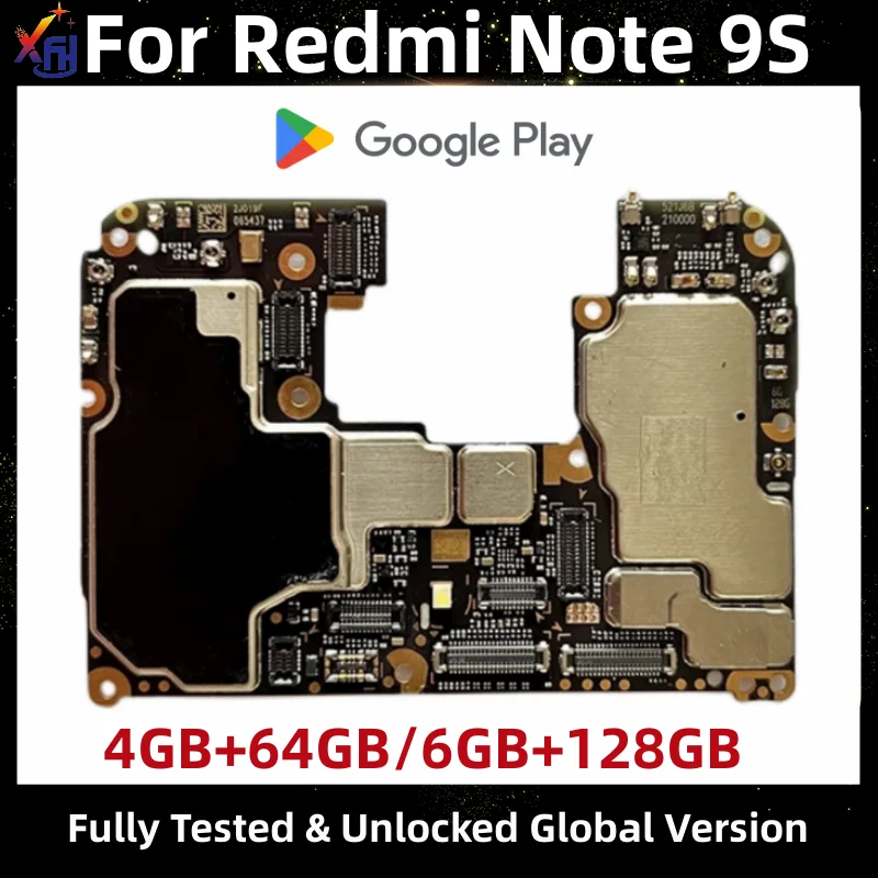 

Материнская плата для Redmi Note 9S, 64 ГБ, 128 ГБ, глобальное ПЗУ, разблокированная плата основных цепей, с установленным магазином Google Play