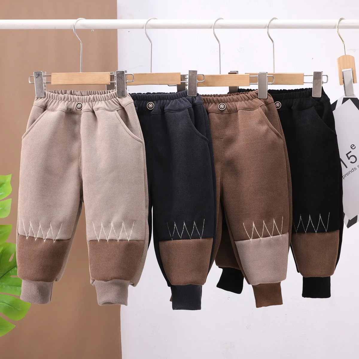 autumn children's clothing Boy pants 2024 New Children's Winter Boys' Plush Integrated Plush Pants, Baby Loose Boys' Warm Pants