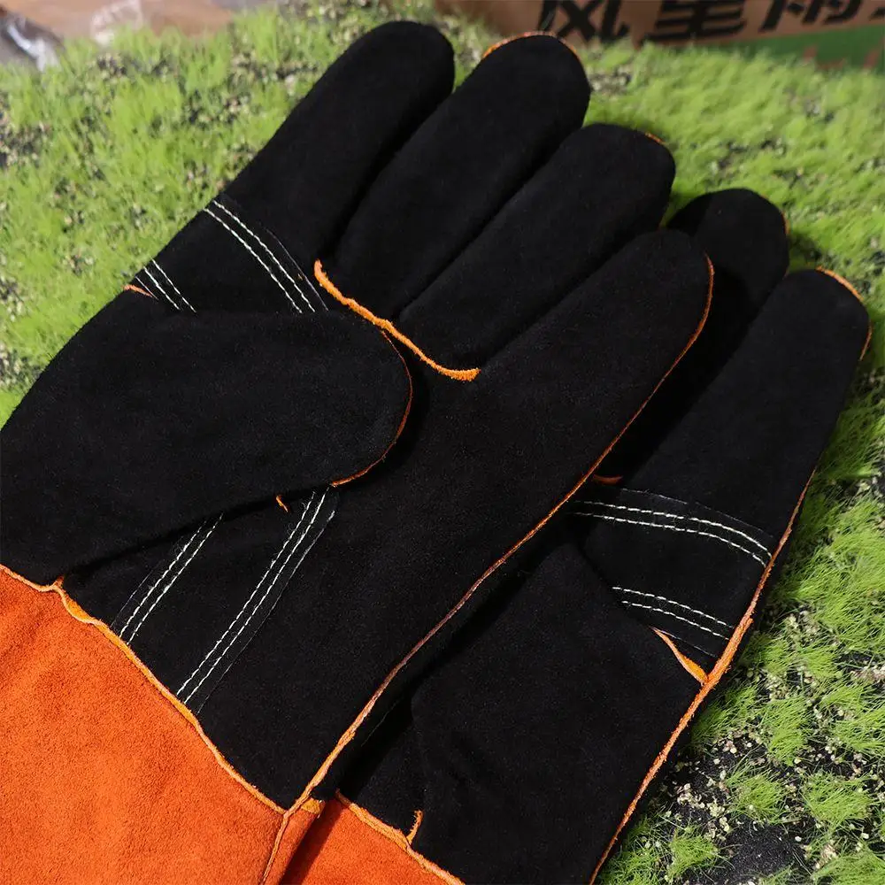 1 Pair Anti-Heat Leather Welding Gloves Labor Protection Cowhide Leather Work Safety Glove Antiskid Wear Resistant