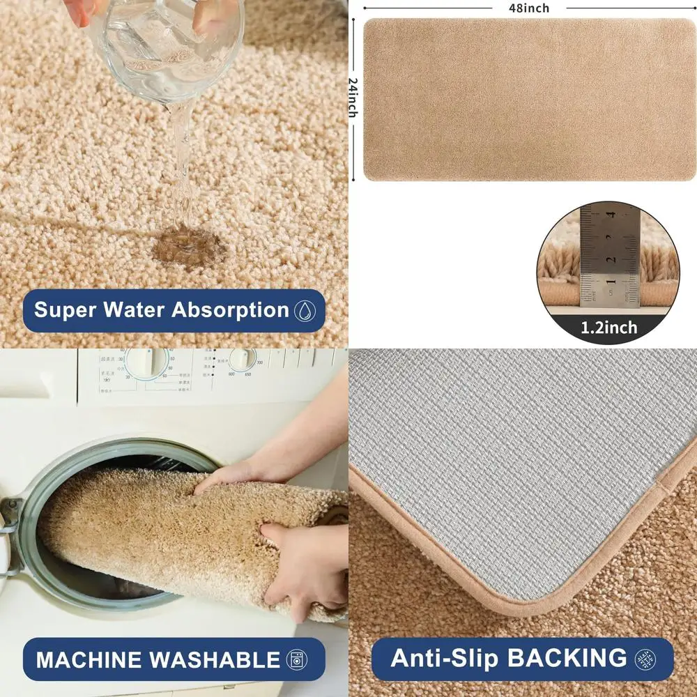 

Thick Anti-Slip Shaggy Bath Mat - Plush Microfiber Polyester Absorbent Rug for Bathroom, Living Room, Bedroom (Beige, 24x48)