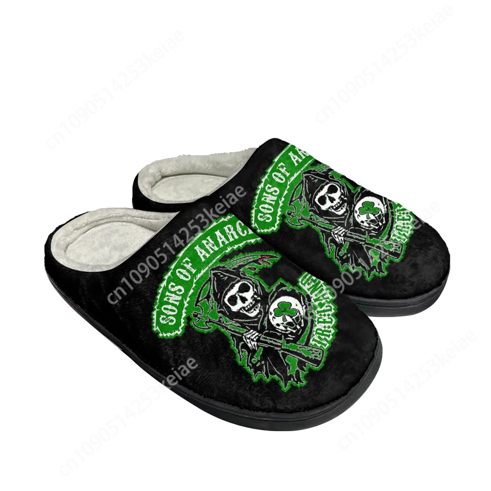 Sons of anarchy moda algodão chinelos personalizados das mulheres dos homens sandálias de pelúcia casual manter sapatos quentes chinelo térmico confortável