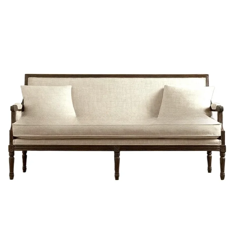 

American country solid wood three-person sofa furniture living room cafe soft bag combination hotel negotiation sofa