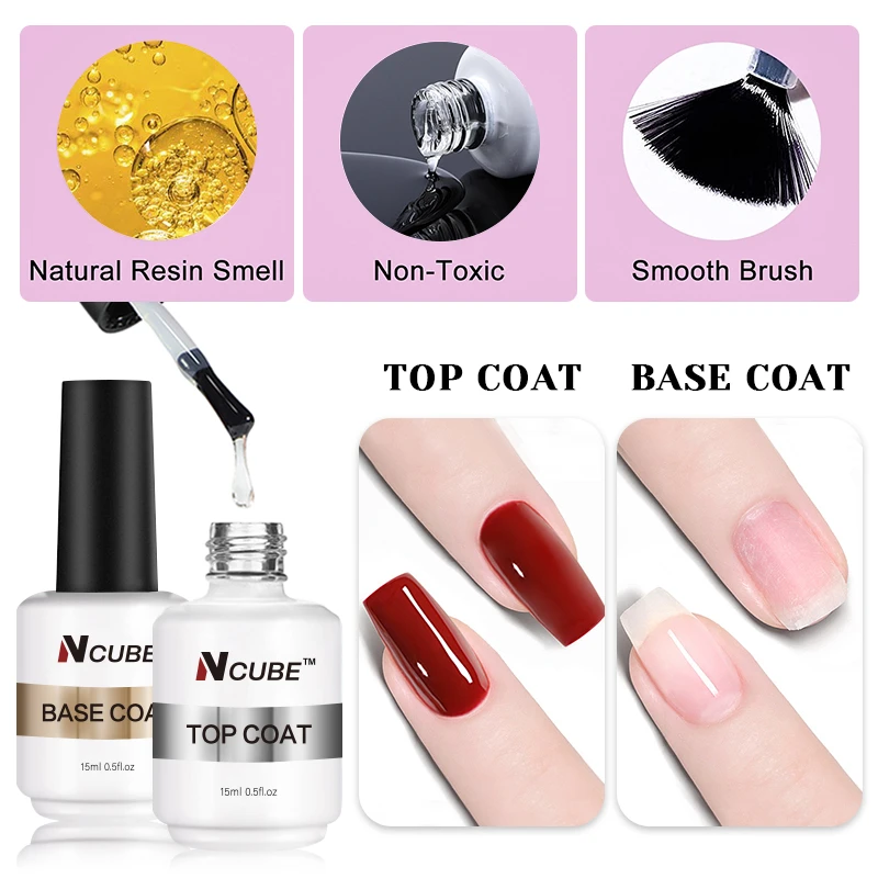 Ncube 15Ml Rubber Basis Top Coat Uv Gel Kleurrijke Gel Nagellak Semi-Permanente Doorweekt Uv Led Nail Art Manicure Nagellak