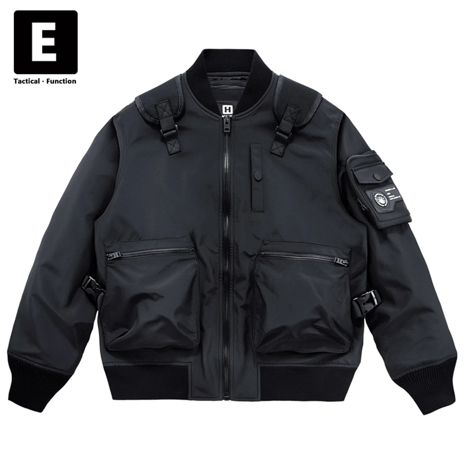 

Compass Jacket Streetwear Bomber Jacket Coat Men Multi-pocket Design Cargo Jackets Male Black Techwear Tactics Big Size 4XL