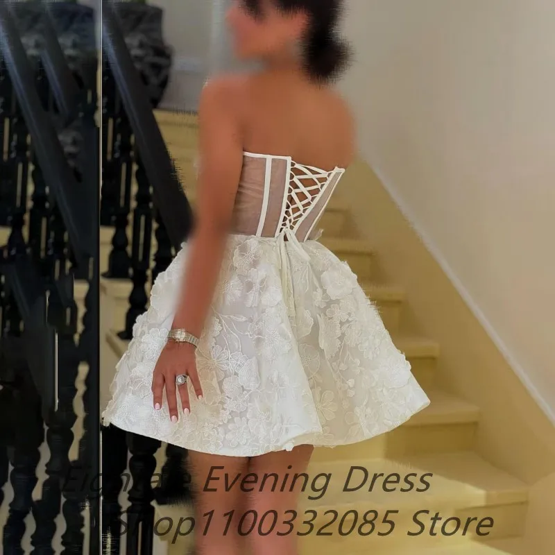 Mini vestidos de casamento 2025 boêmio vestidos de noiva sem alças rendas apliques 3d flores simples robe de mariage personalizado