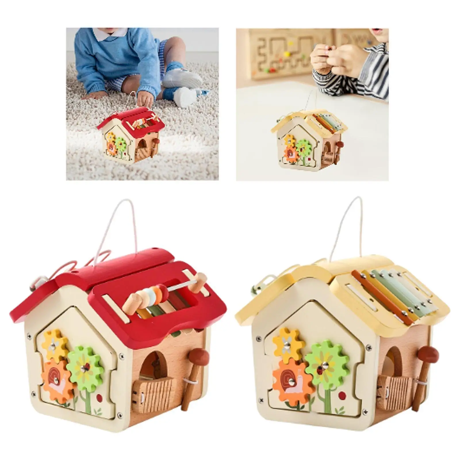 Cubo di attività in legno Casa in legno Giocattolo Regalo di Natale Giocattolo educativo Xilofono Giocattolo Montessori Giocattoli per bambini di 1+ anni