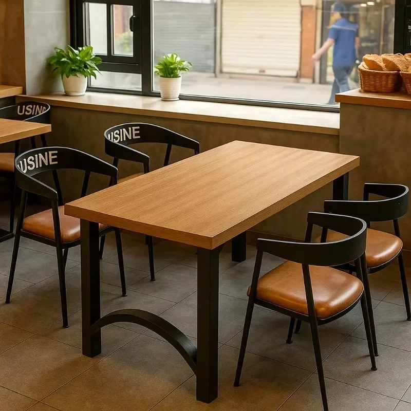 Wrought Iron Rectangular Dining Table And Chair Set For Commercial Restaurant Hotel Coffee Shop Casual Negotiation