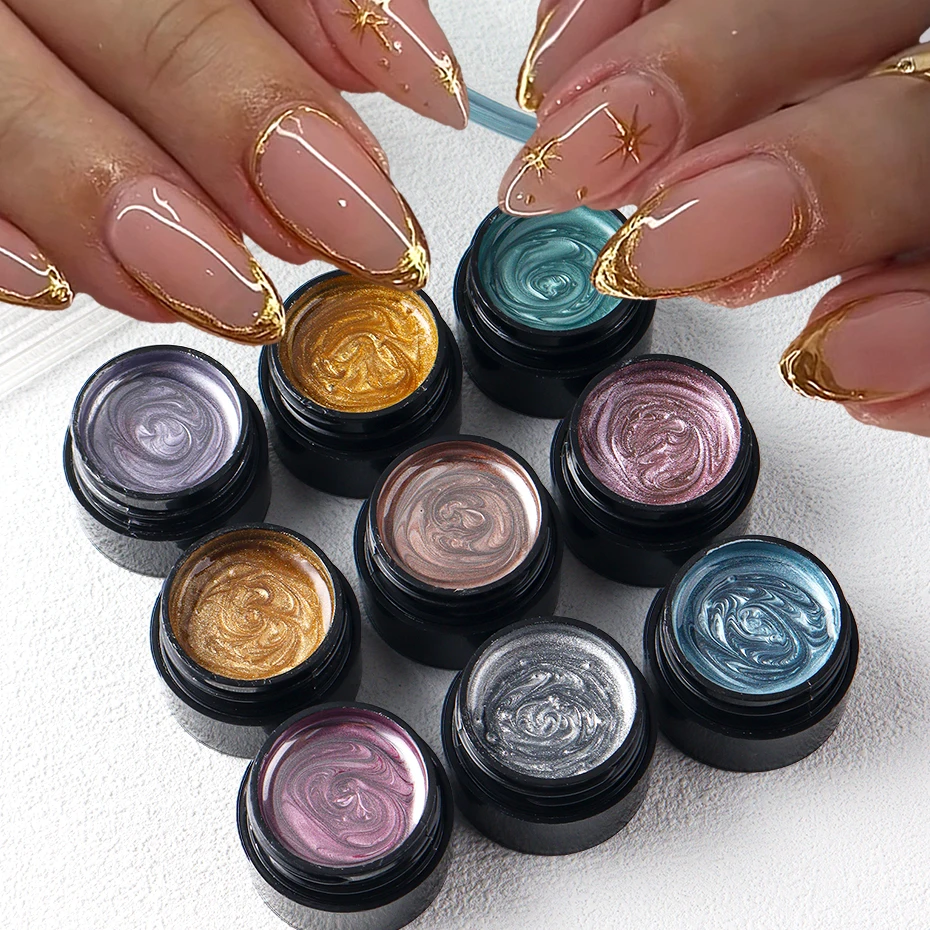 

8ml Metallic Chrome Painting Gel Nail Gel Polish Drawing Line Spider Liner Y2K Mirror Metallic Nail UV LED Gel Polish Varnishes