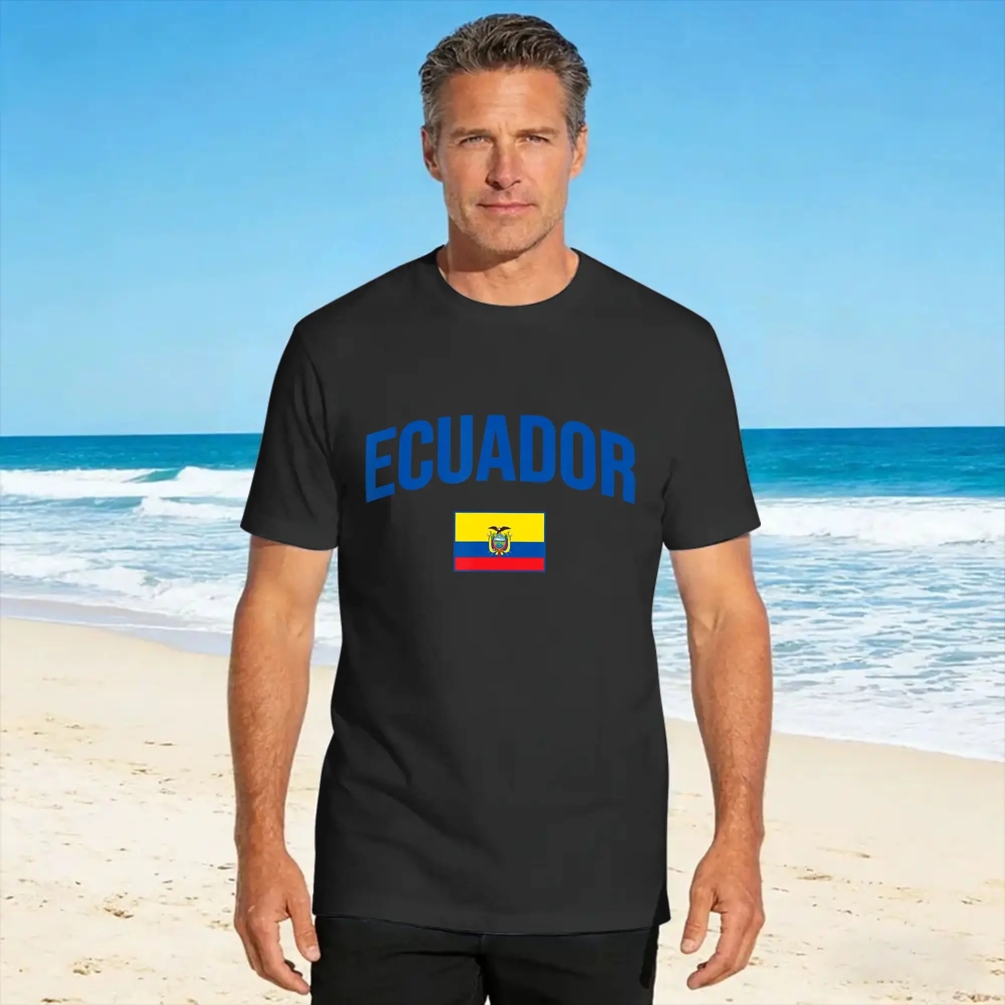 Vintage T Shirt Flag of Ecuador Cotton T Shirts  Trending Tshirt for Man Beach Y2K Retro Pattern Short Sleeve Clothing,
