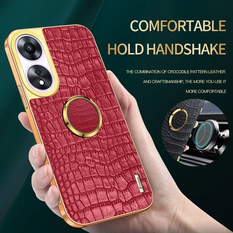 

Crocodile Pattern PU Leather Phone Case For OPPO A57 A98 A79 A77s A59 A58 A78 A60 4G 5G Soft Cover Cases Ring Magnetic Holder