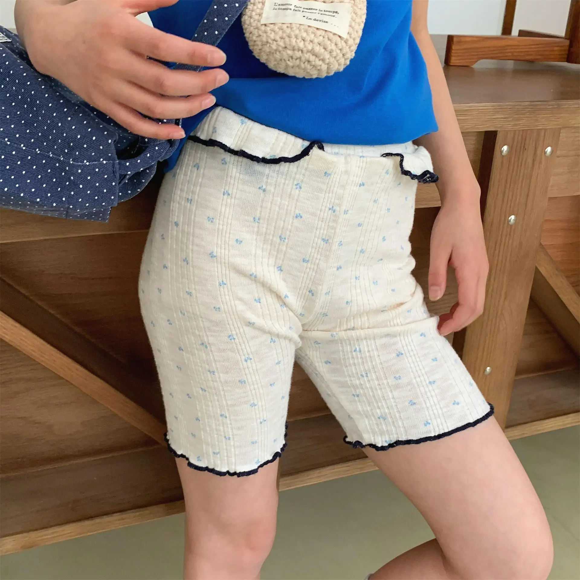 

FINEPAT 2025 Kids Leggings with Lace & Trendy Shorts Breathable Material Floral Skinny Shorts Girls Base Summer Pants