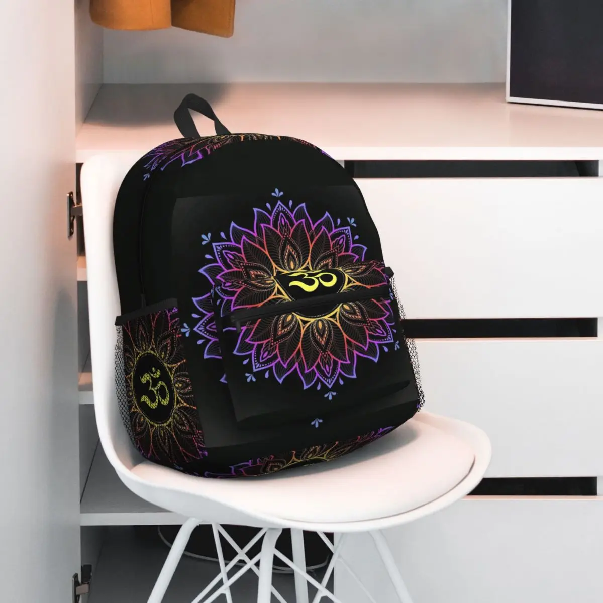 Gold Golden Mandala Om Yoga Aum Ohm Henna Backpack Daypack Large Capacity Kids BookBag School Bag Shoulder Bags for Men Women