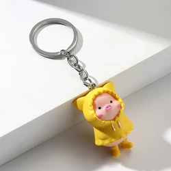 Super Cute Raincoat Piggy Keychain Delicate Retro Multicolor Little Pig Bag Pendant Cartoon Funny Animal Key Ring Gifts