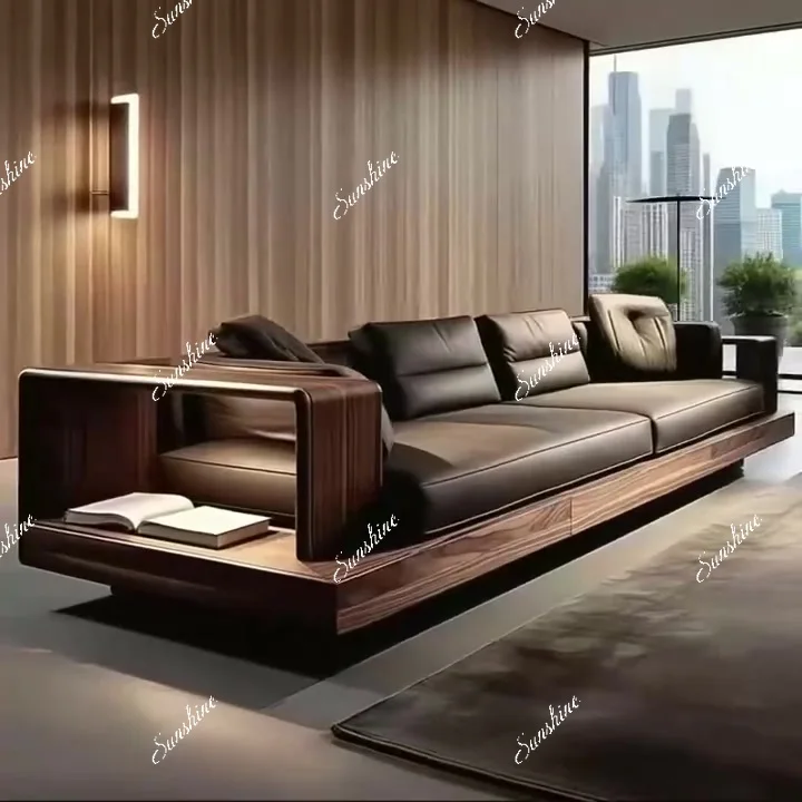 Modern light luxury high-end villa clubhouse straight row sofa