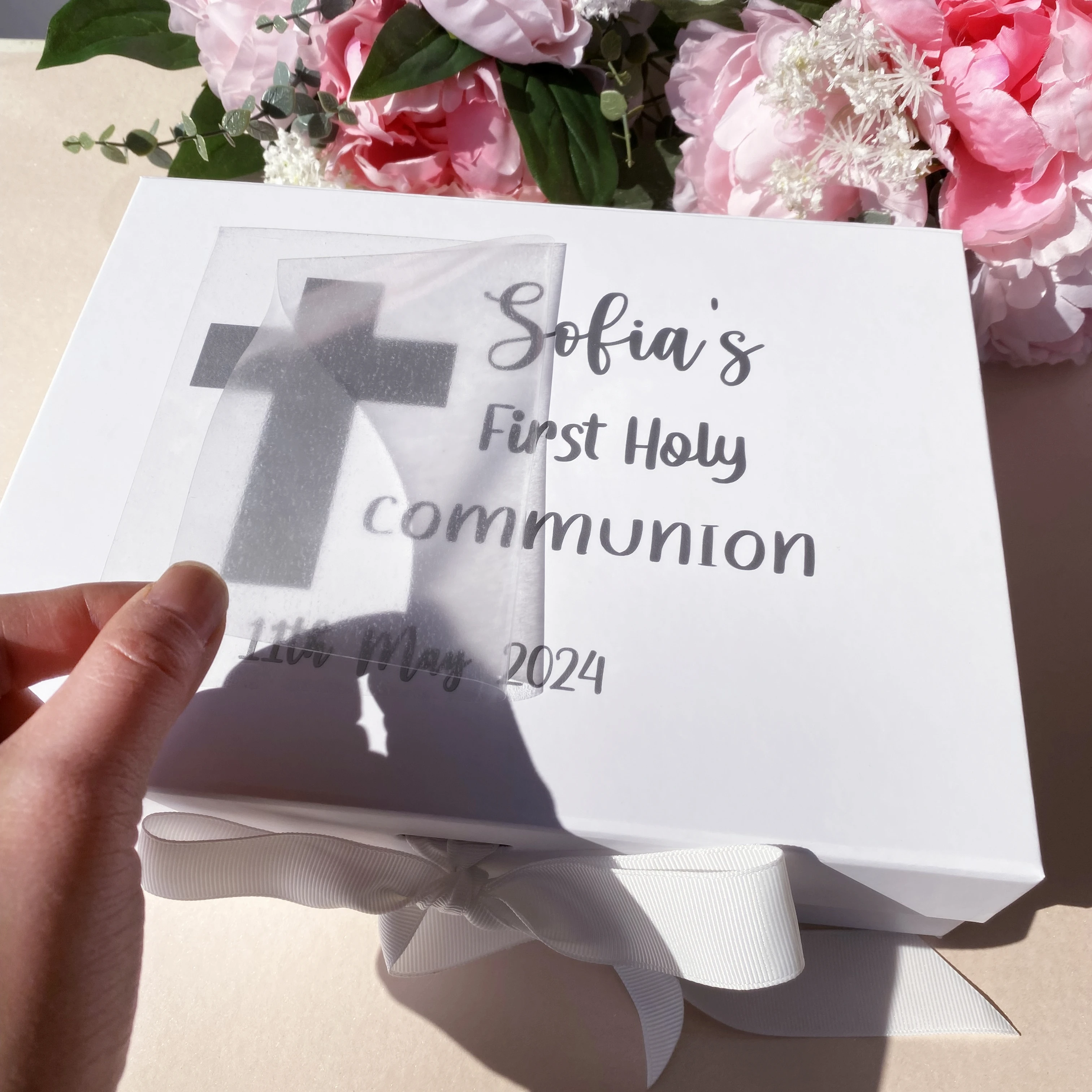 Personalized First Holy Communion Gifts Box Boys Girls Custom Christening Baptism Wedding Favor Box Vinyl Decals Stickers