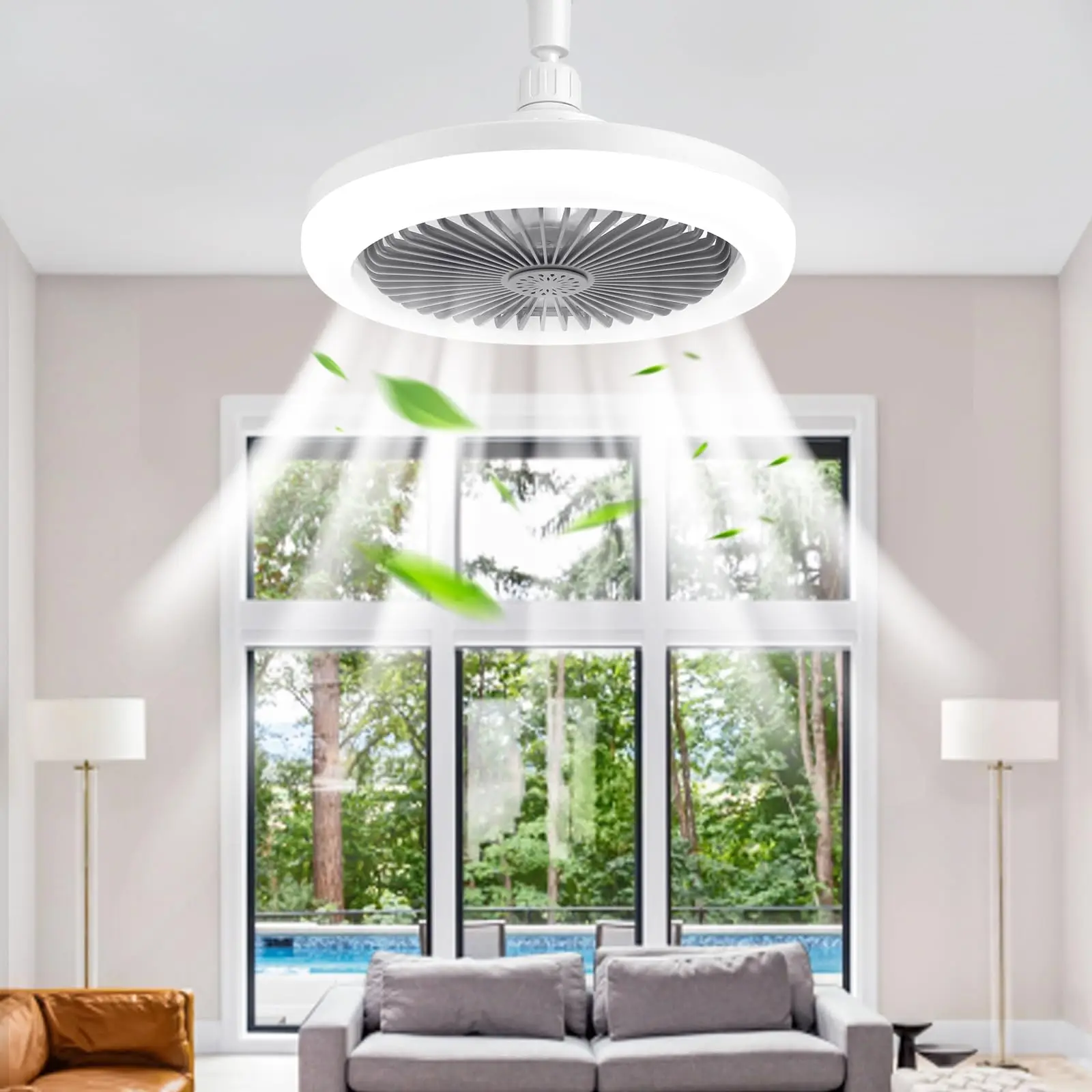 

30W E27 LED Ceiling Fan with Light Remote Control Dimmable Ceiling Bulb with Cooling Fan 3 Modes Indoor Bedroom Home Office
