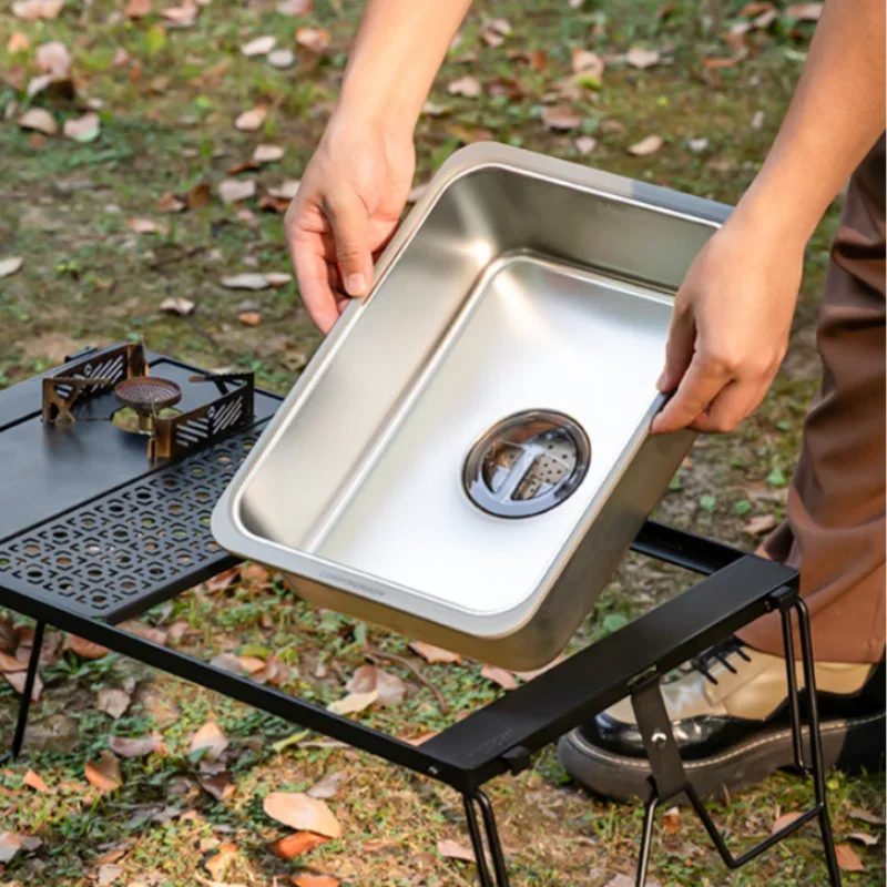 IGT Table Sink Camping Portable Kitchen Supplies With Filter Wash Basin Stainless Steel Picnic Storage Basin