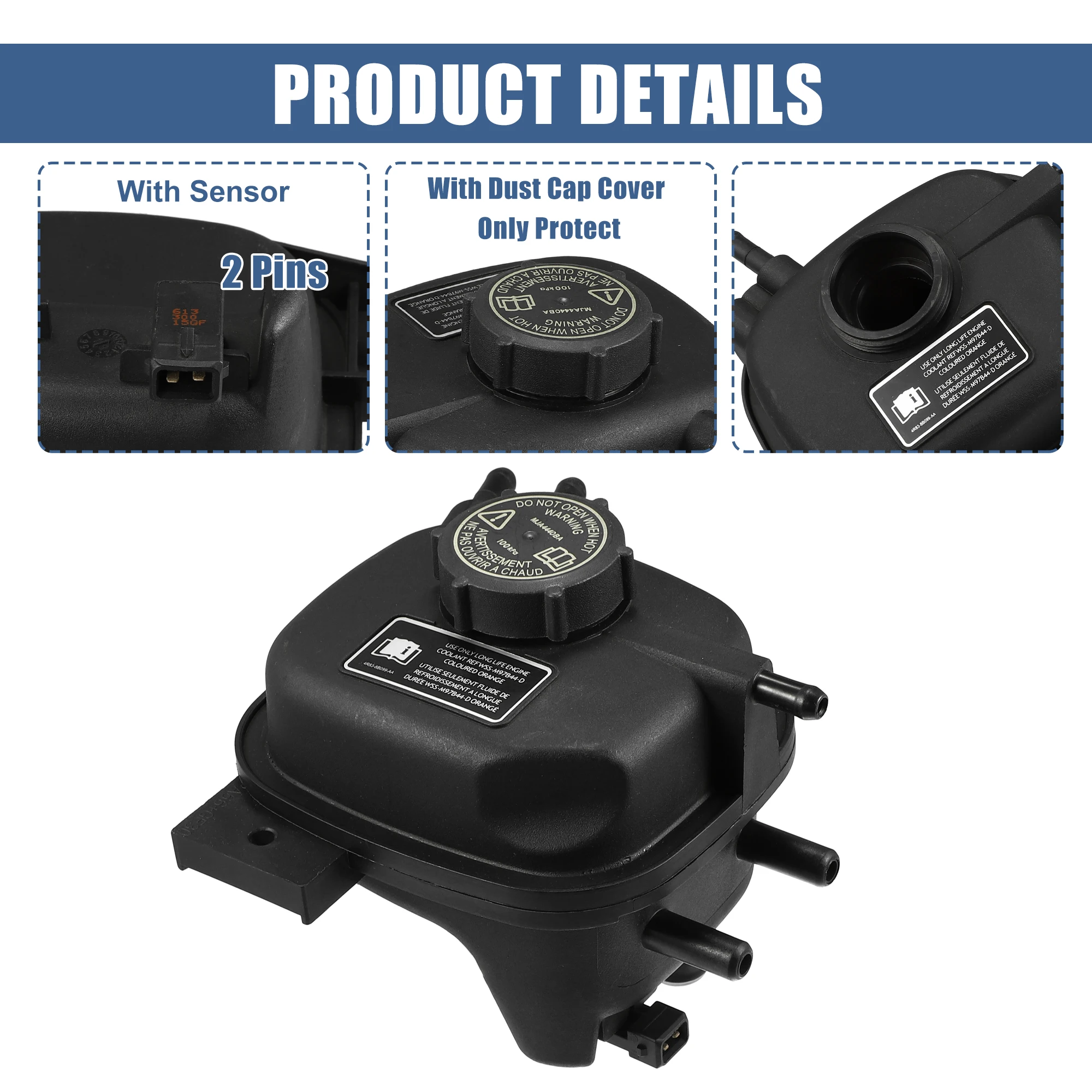 UXCELL Coolant Radiator Reservoir Tank MJD4400AB Bottle with Cap Sensor for Jaguar