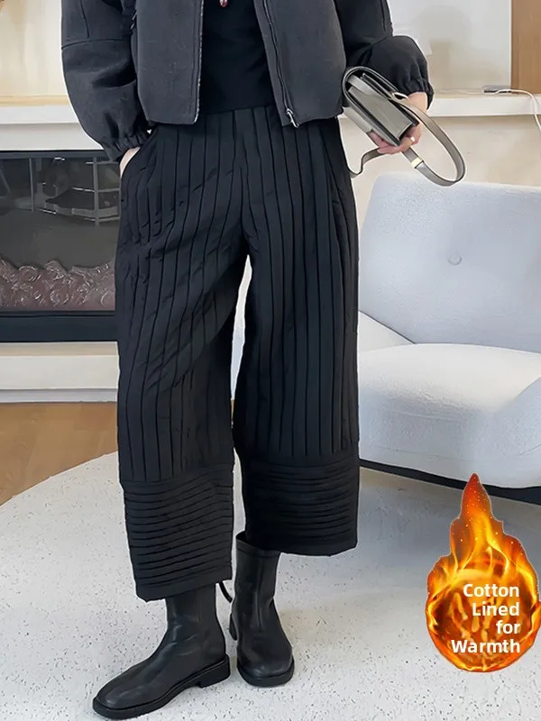 شتاء جديد حجم كبير فضفاض مستقيم الساق السراويل النسائية الدافئة شريط غير رسمي القطن شغل Bootcut بنطلون عالية الخصر Thiened #1