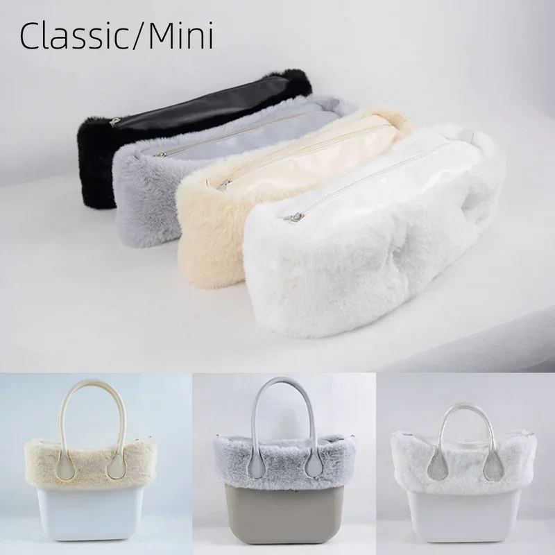 

New Autumn winter obag Faux Rex Rabbit fur zipper up furry Trim Inner pocket for Classic Mini O bag Accesorios