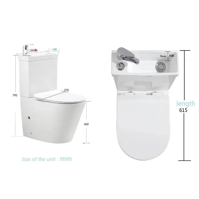 【From China】2In1 Sink Combined Washbasin Bathroom Toilet Space Saving Unit with Faucet and Thick Closed Toil